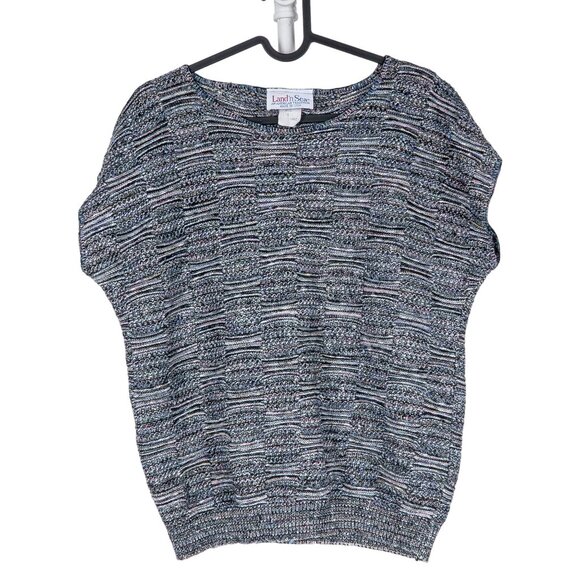 Land'NSea VTG Sweater L Womens Short Sleeve Knit Gray Colorful Acrylic USA - Picture 1 of 5
